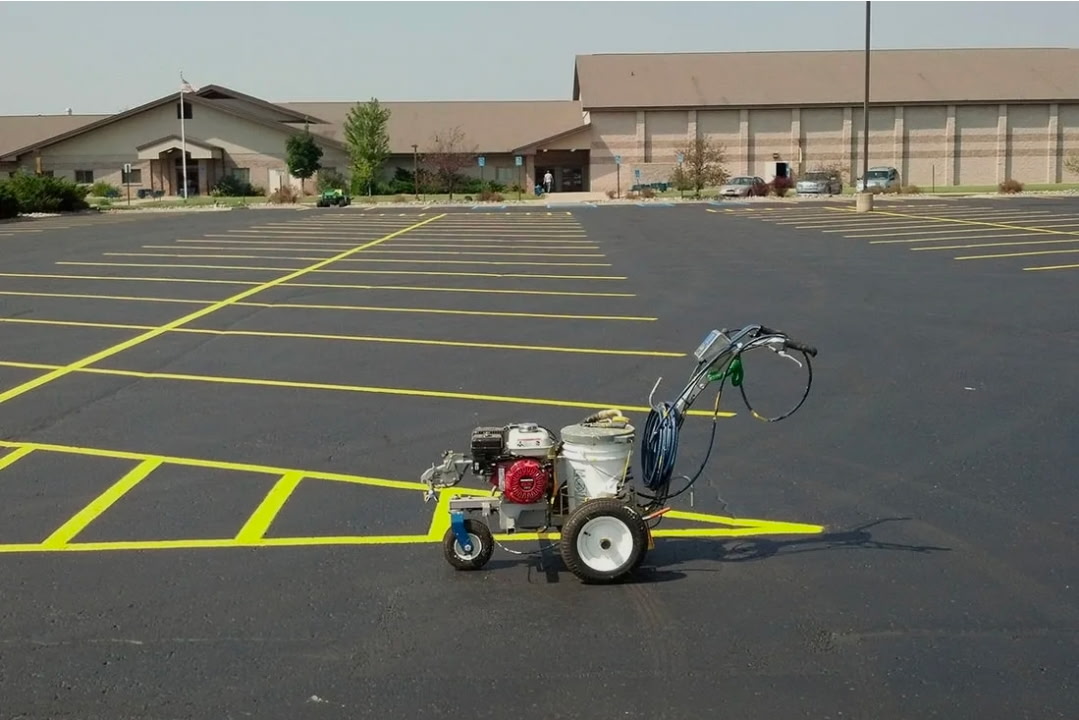 Newly painted parking lot lines
