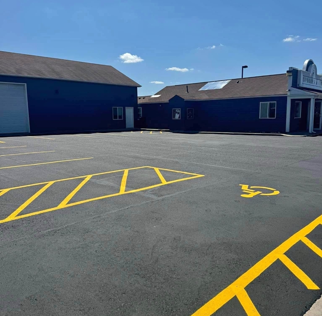 Crisp white lines on a blacktop